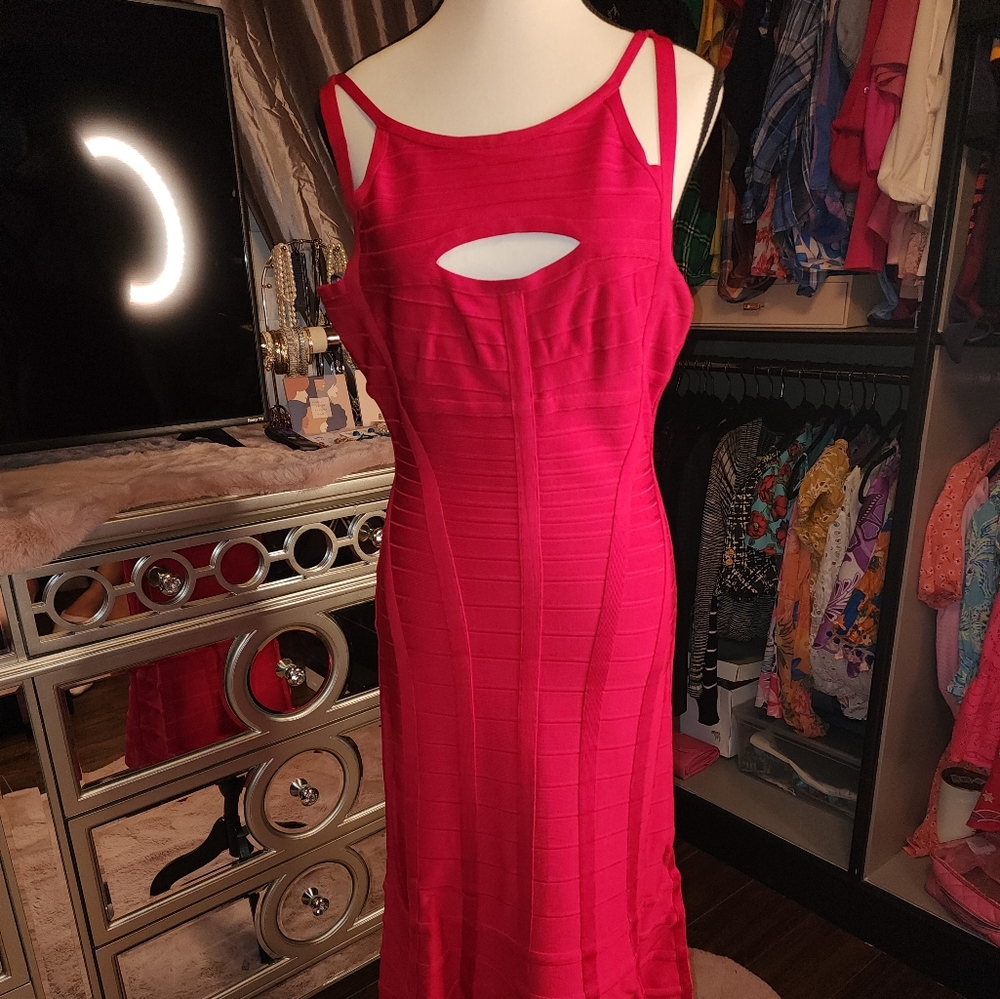 Herve Leger Red Spaghetti Strap Red Dress Size Large